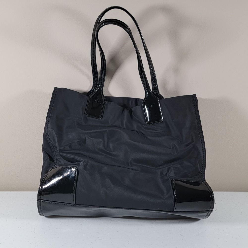 Tory Burch Ella Tote Bag Large Black Nylon Shoulder Bag - Picture 2 of 9